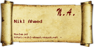 Nikl Ahmed névjegykártya